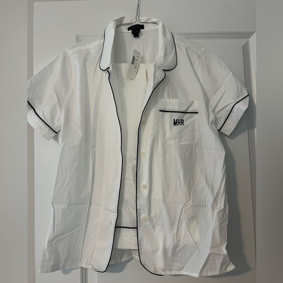 J. Crew White Cotton Pajama Set with Navy Trim/Monogram Size L NWT - Picture 1 of 1